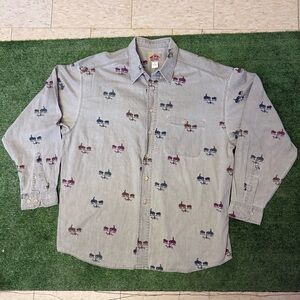 Vintage barnfly Button-Up Shirt with cowboy and Horse Print, size Large